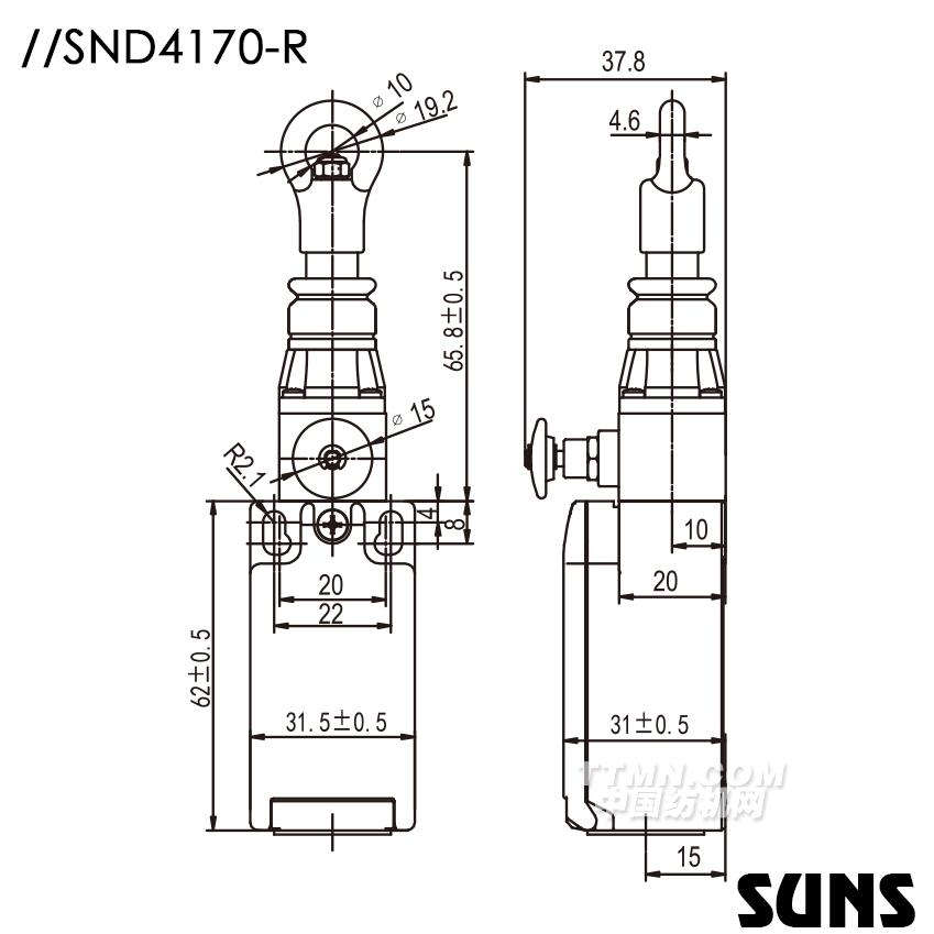 SUNS美國三實(shí)單向動作式拉繩開關(guān)SND4170-R安全拉繩開關(guān) 手動復(fù)位拉繩開關(guān)尺寸圖